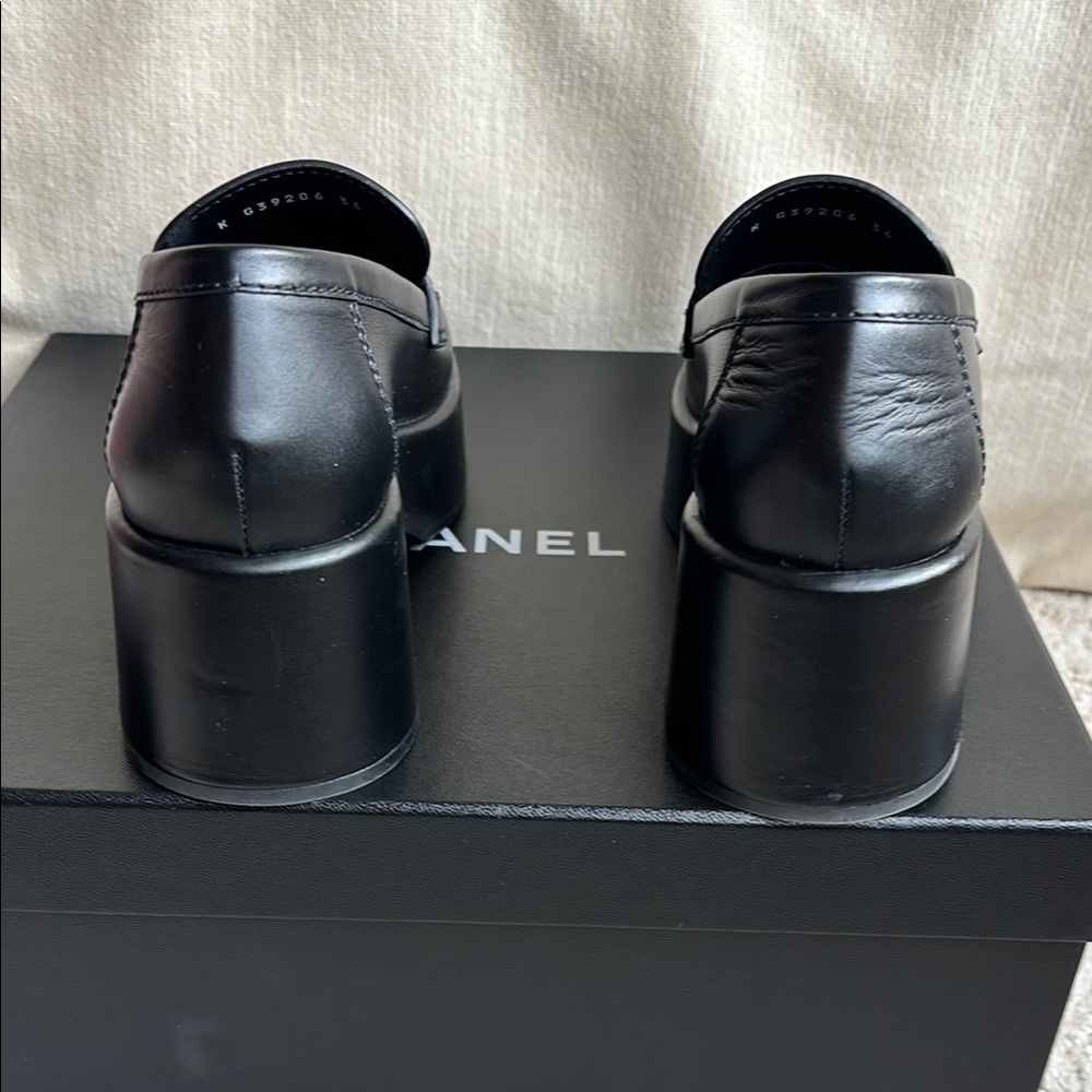 Chanel Black Platform Leather Loafers - Picture 8 of 12